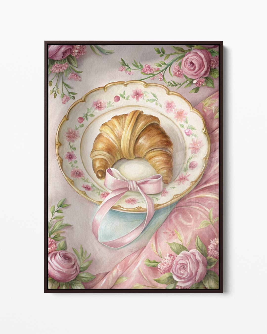 Croissant op Bloemenbord Kunstwerk-canvas-dibond-plexiglas-wanddecoratie-WallArtistic