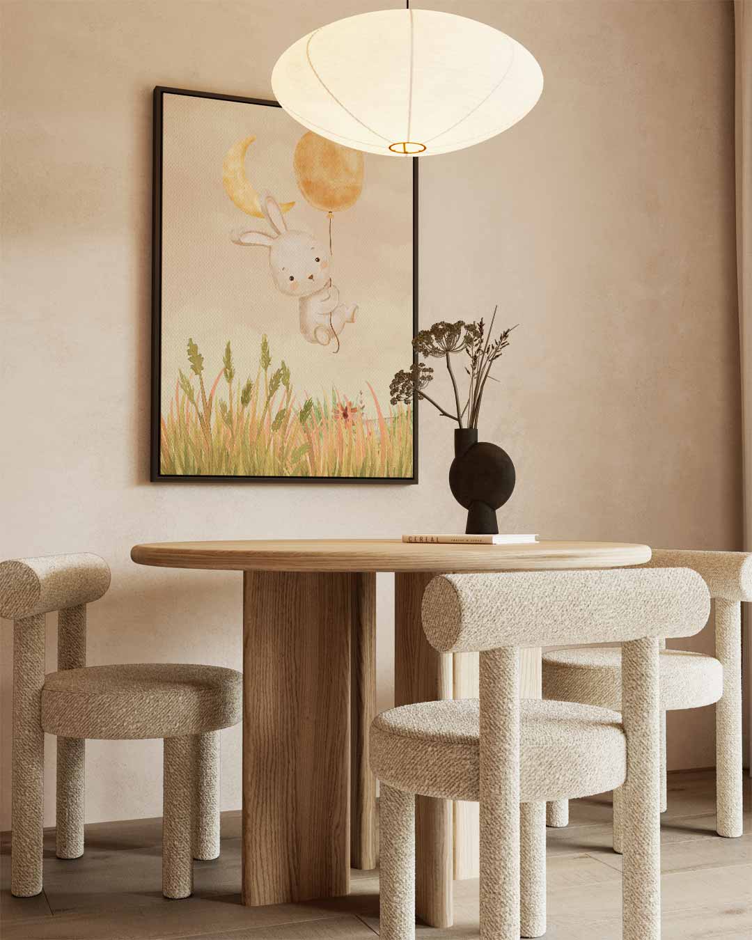 Maanlicht en Ballon Konijntje Kunstwerk-canvas-dibond-plexiglas-wanddecoratie-WallArtistic