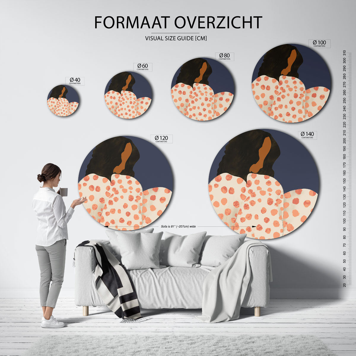 Vrouw met stippenpatroon Muurcirkel