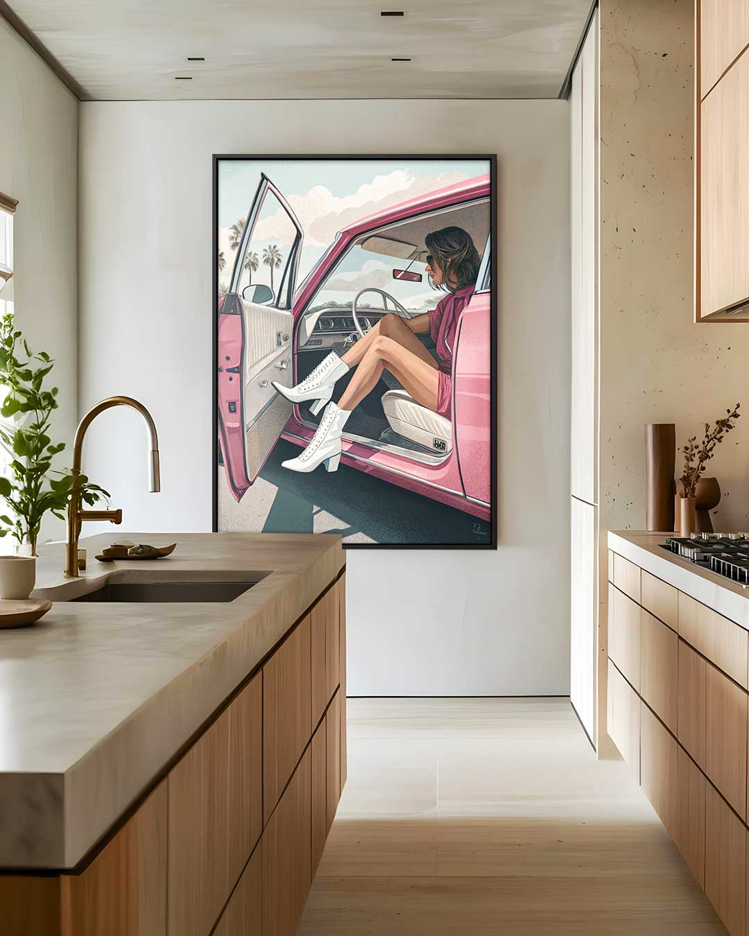 Retro Zomer Roadtrip Kunstwerk-canvas-dibond-plexiglas-wanddecoratie-WallArtistic