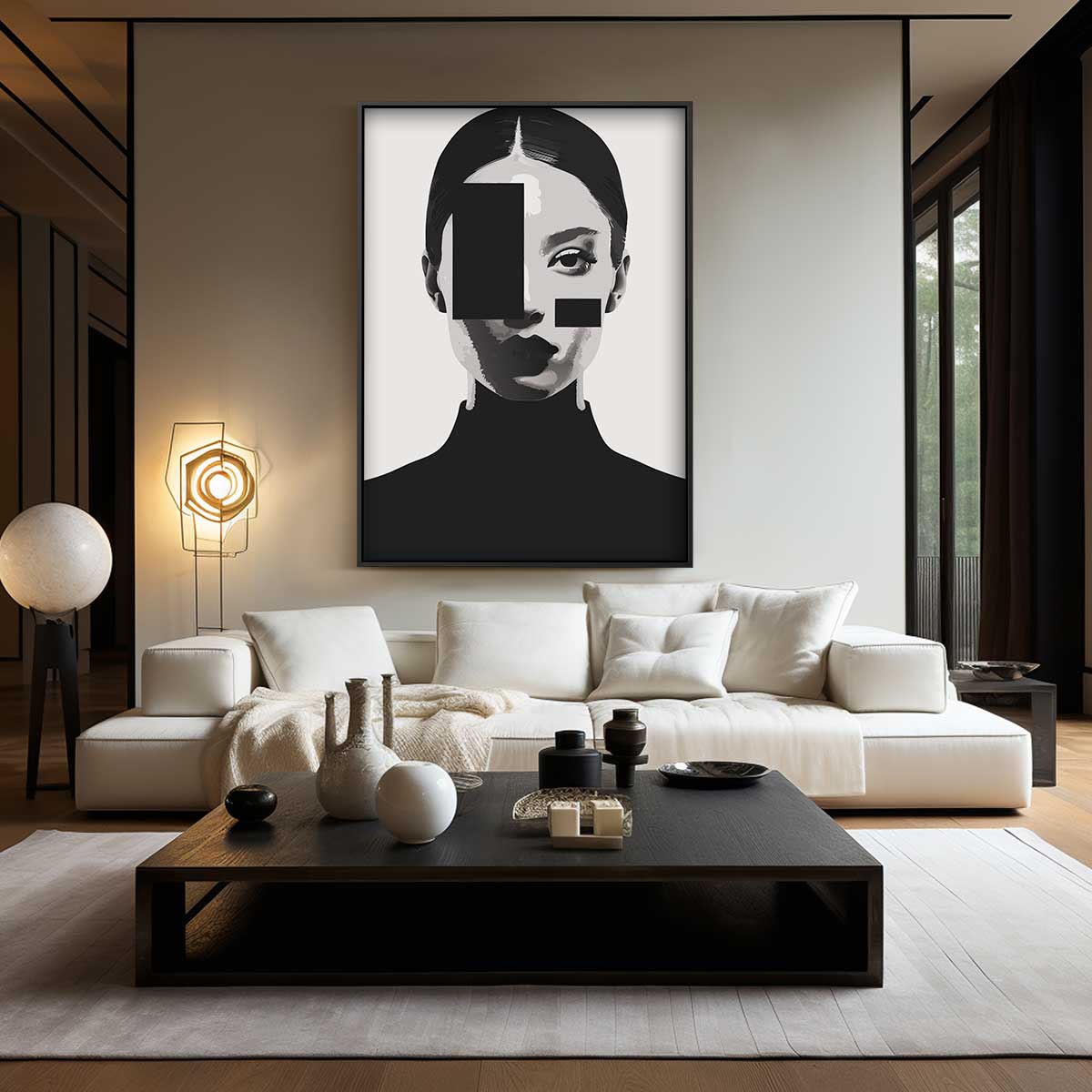 Geometrisch Portret in Zwart-Wit Kunstwerk-canvas-dibond-plexiglas-wanddecoratie-WallArtistic