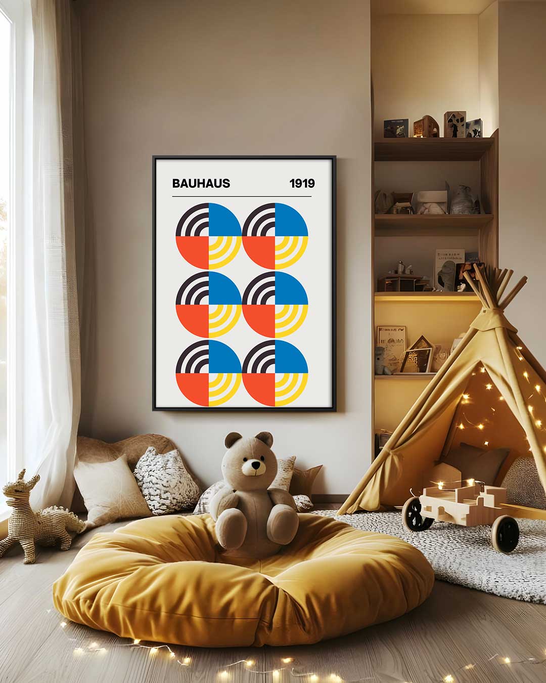 Retro Bauhaus Cirkelmotief Kunstwerk-canvas-dibond-plexiglas-wanddecoratie-WallArtistic