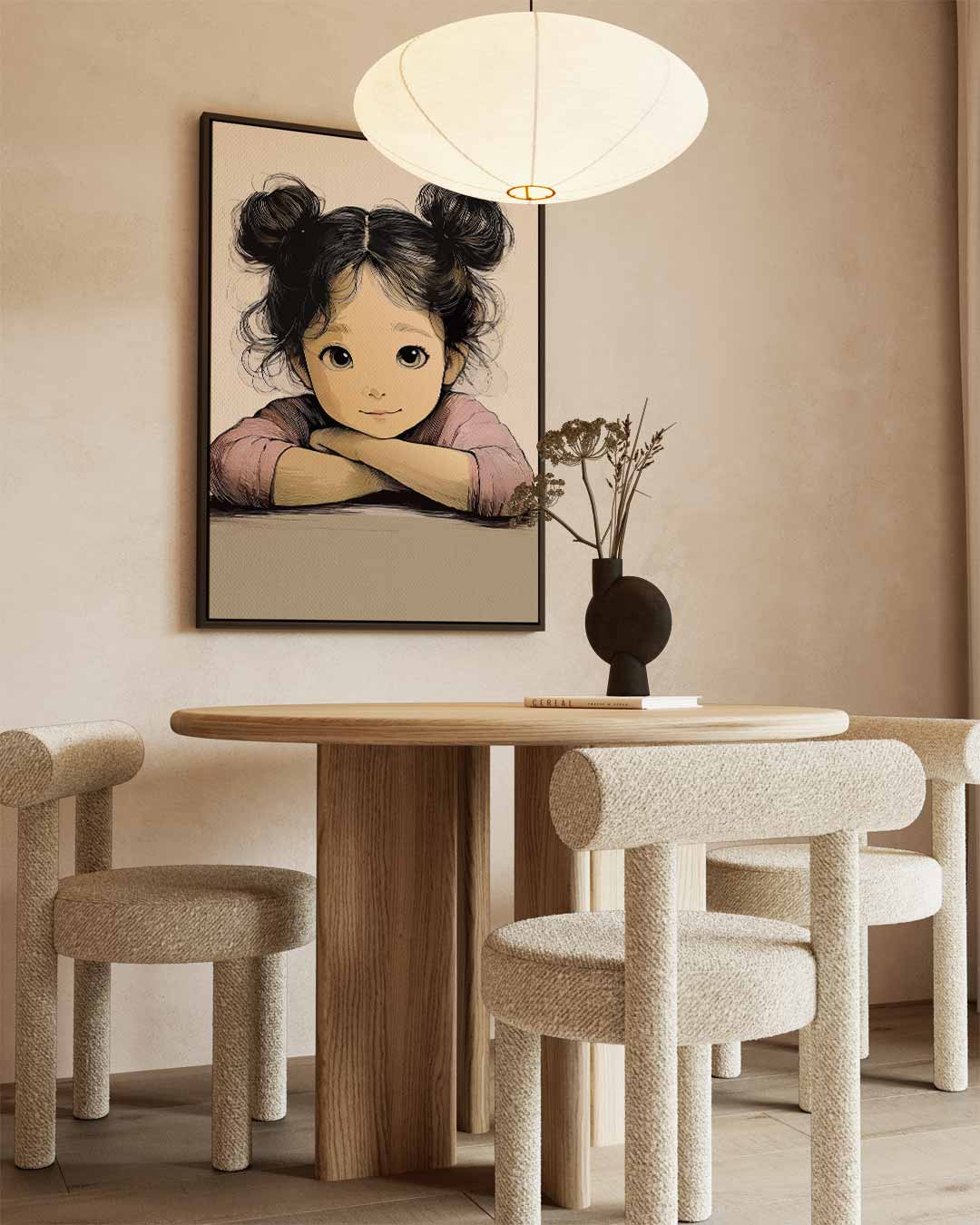 Schattige Kinderportret Illustratie Kunstwerk-canvas-dibond-plexiglas-wanddecoratie-WallArtistic