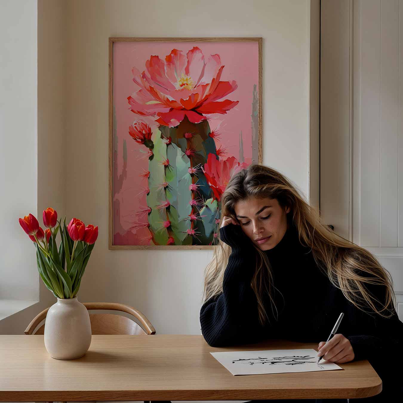 Bloeiende Cactus Kunstposter