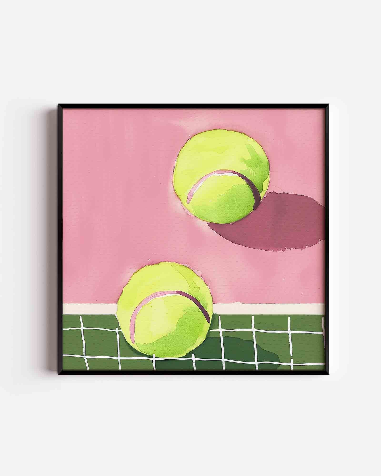 Tennisballen en net Poster