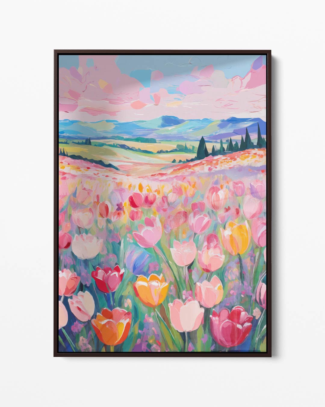 Kleurrijke Tulpenvelden Kunstwerk-canvas-dibond-plexiglas-wanddecoratie-WallArtistic