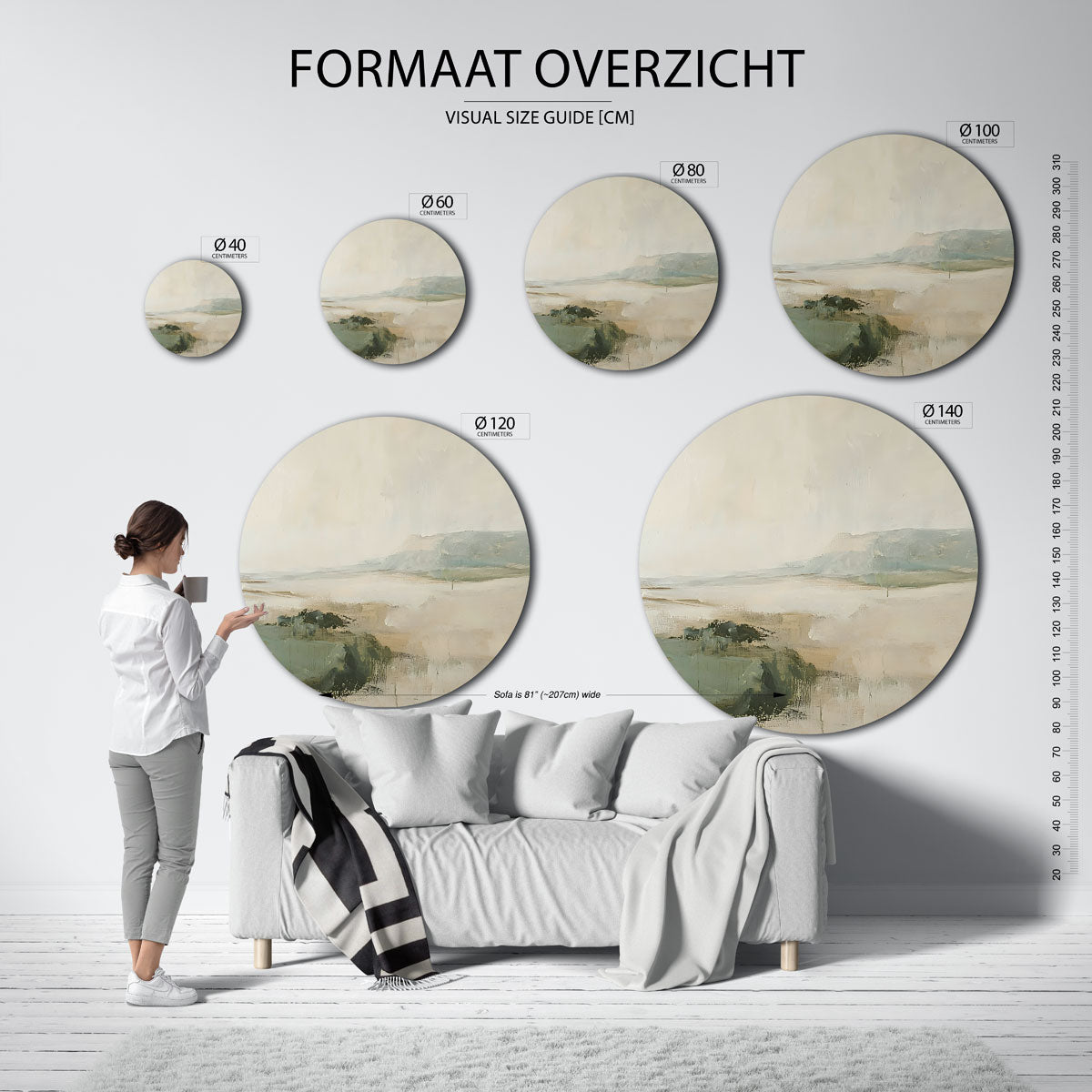 Landschap in zachte tinten Muurcirkel