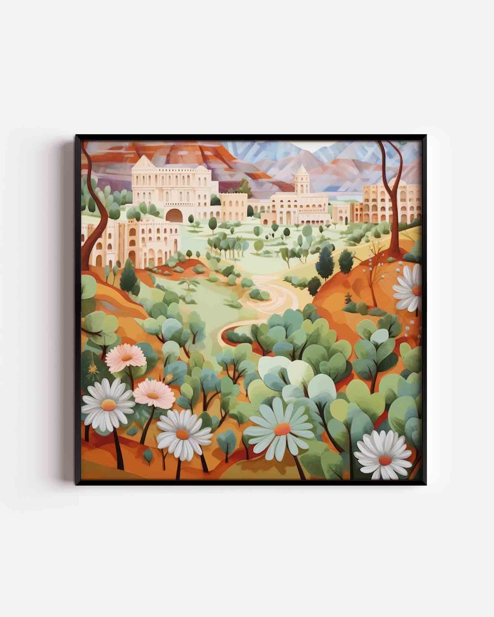 Landschap met gebouwen Poster