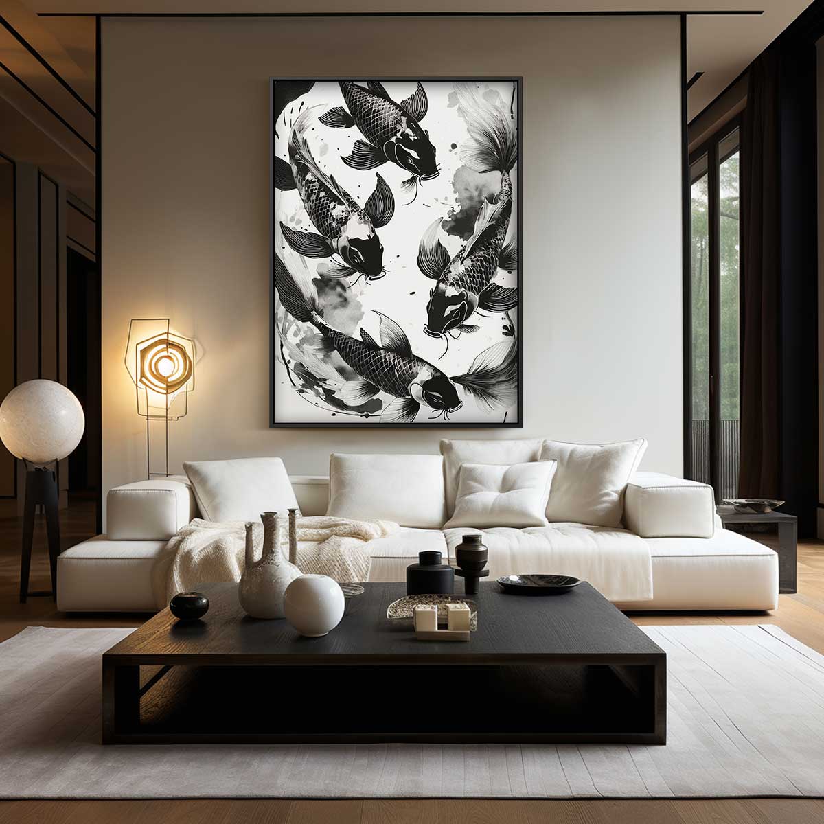 Zachte Gratie van Koi-visjes Kunstwerk-canvas-dibond-plexiglas-wanddecoratie-WallArtistic