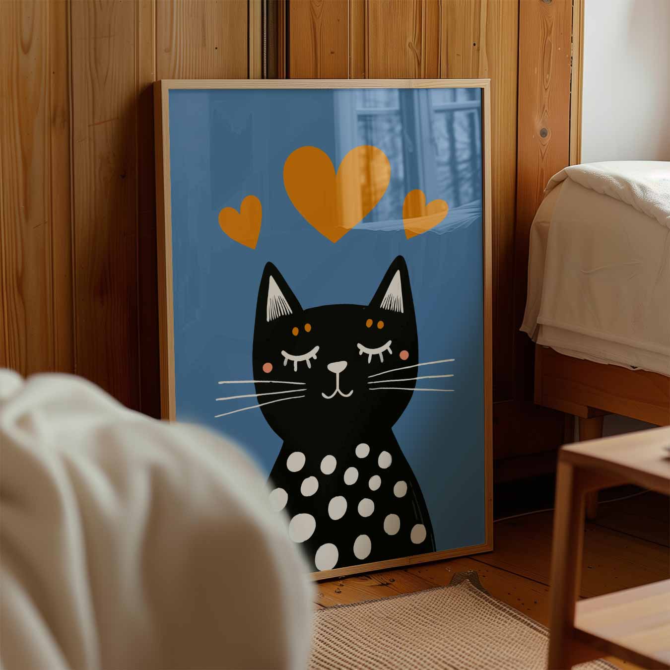 Slaapende Kat met Hartjes Poster
