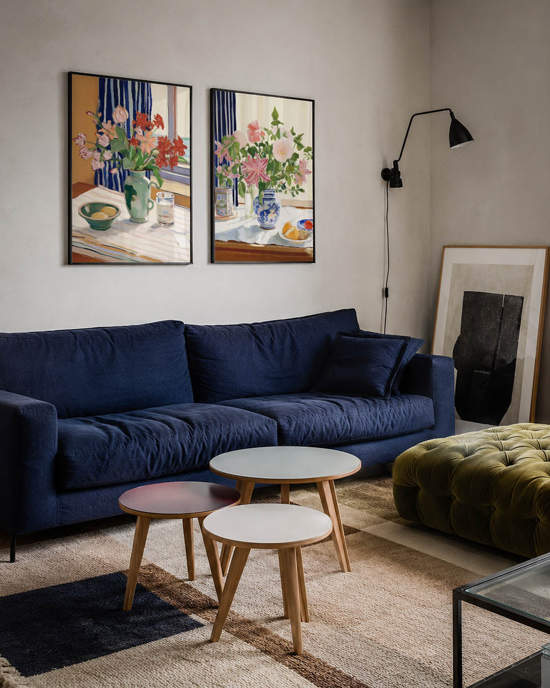 Bloemen en strepen Posterset
