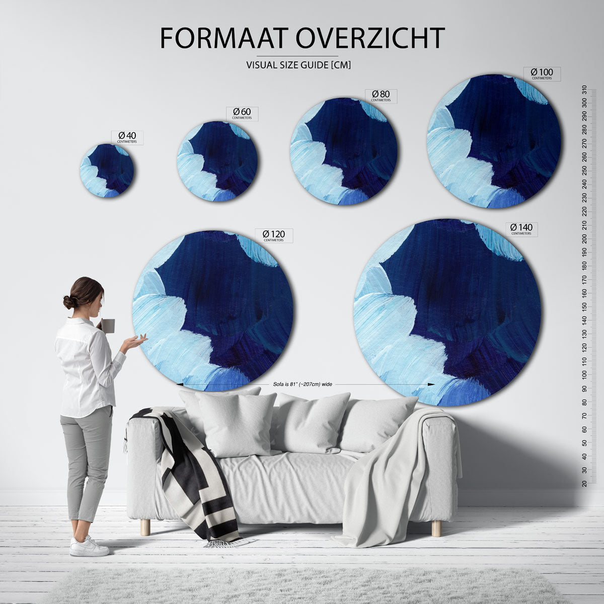 Blauwe penseelstreken Muurcirkel