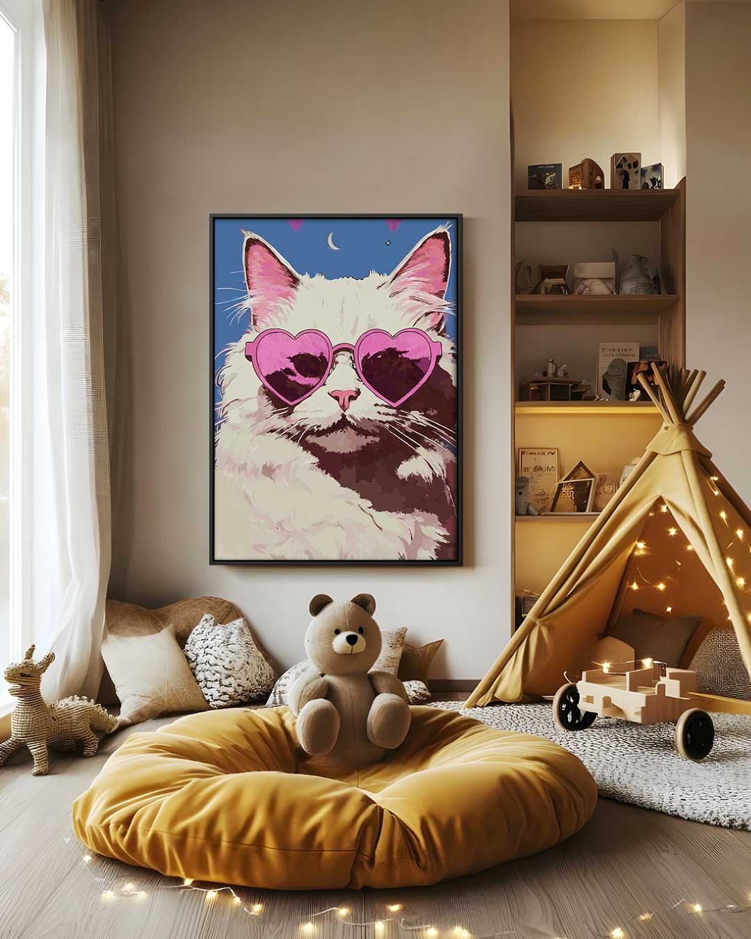 Cool Cat in Heart Sunglasses Kunstwerk-canvas-dibond-plexiglas-wanddecoratie-WallArtistic