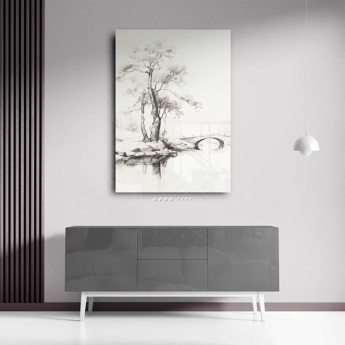 Elegante Boslandschap Schets Kunstwerk-canvas-dibond-plexiglas-wanddecoratie-WallArtistic