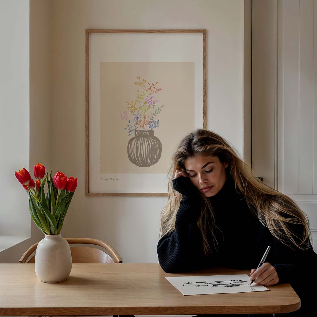 Vrolijke Vaas Bloemenposter-WallArtistic