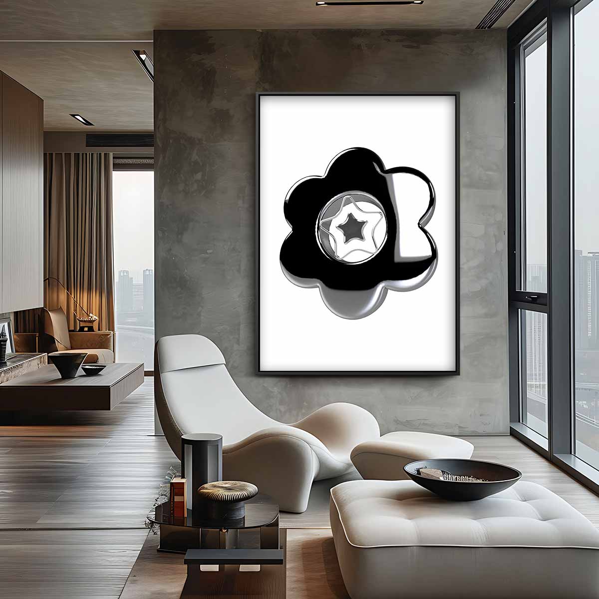Sterrenbloem in Zilver Kunstwerk-canvas-dibond-plexiglas-wanddecoratie-WallArtistic