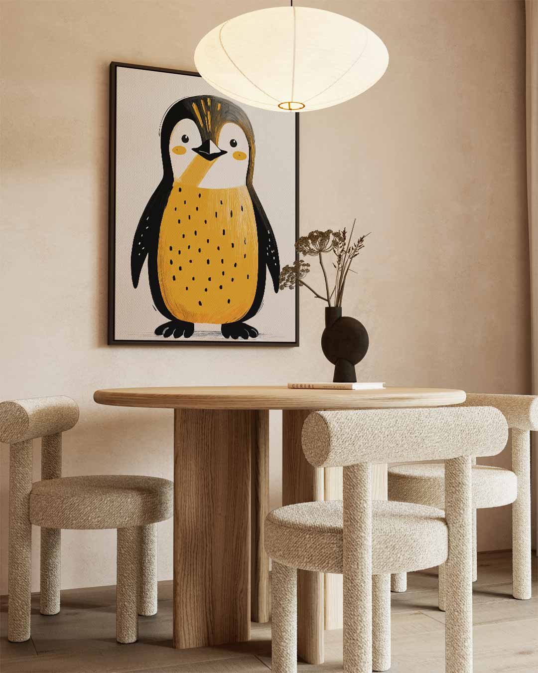 Vrolijke Pinguïn Illustratie Kunstwerk-canvas-dibond-plexiglas-wanddecoratie-WallArtistic