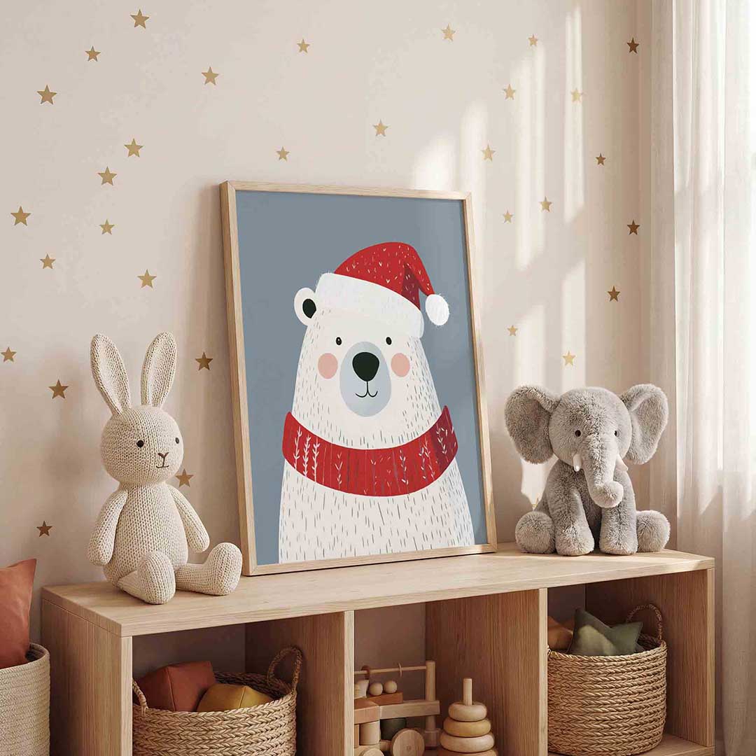 Ijsbeer met kerstmuts Poster