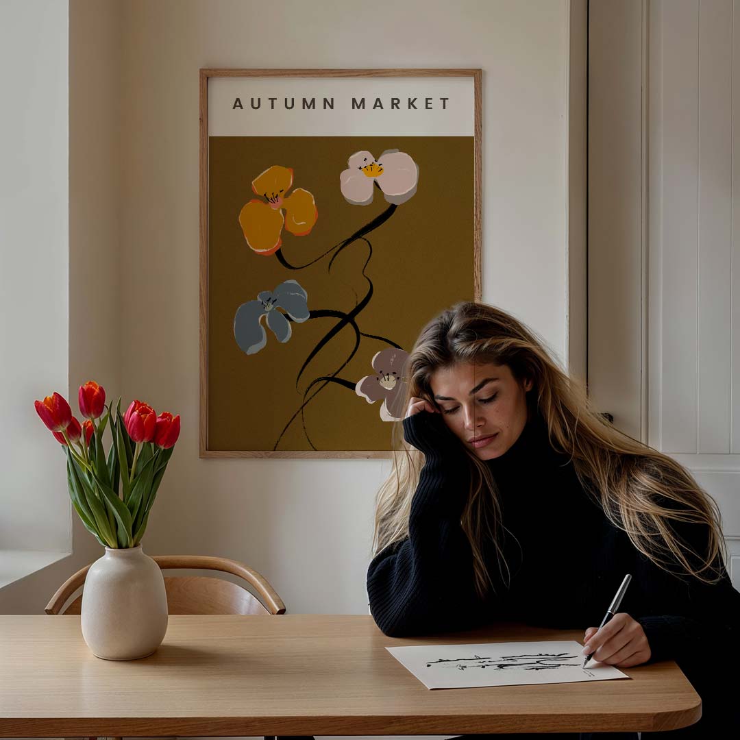 Herfstmarkt Bloemenposter-WallArtistic