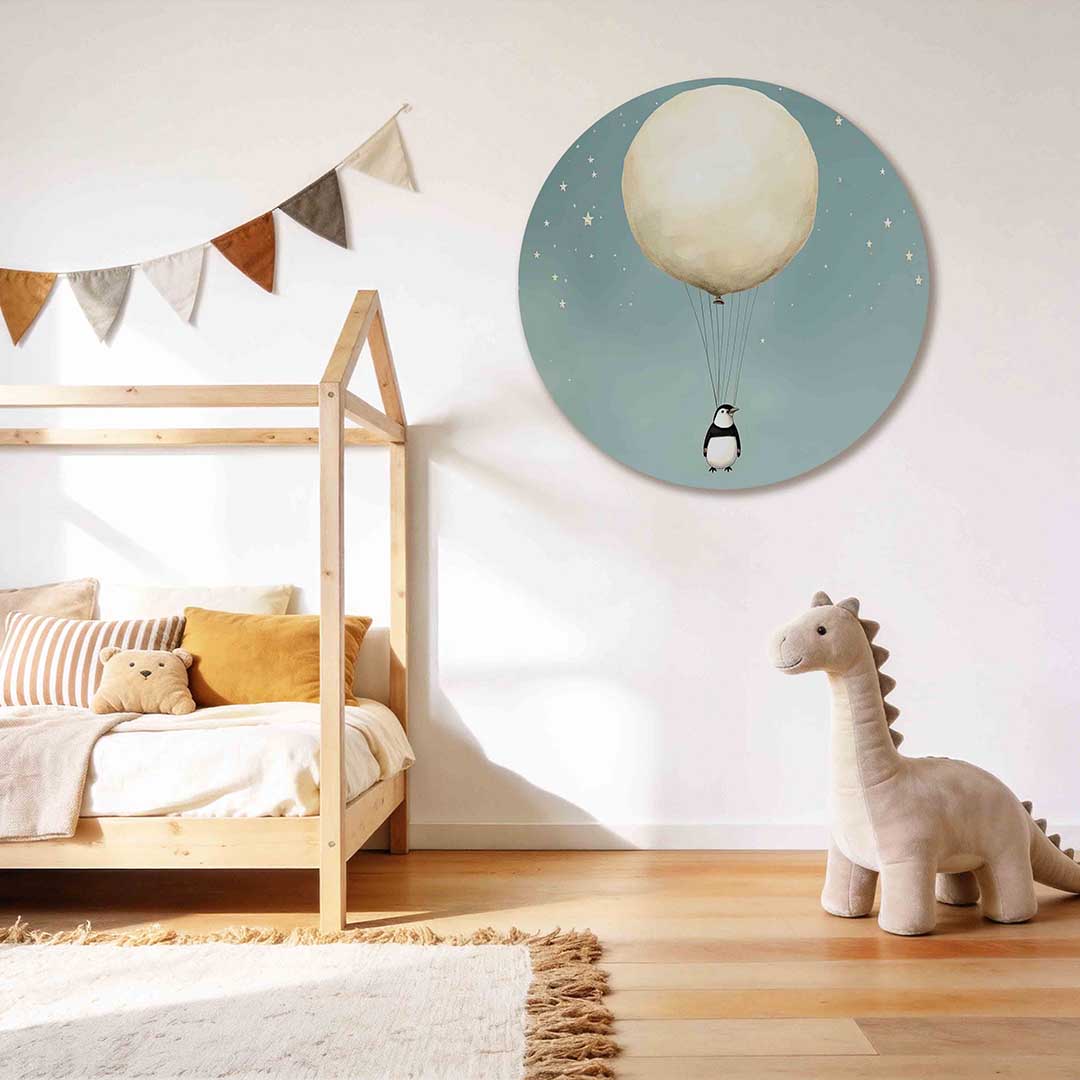 Pinguïn met ballon Muurcirkel