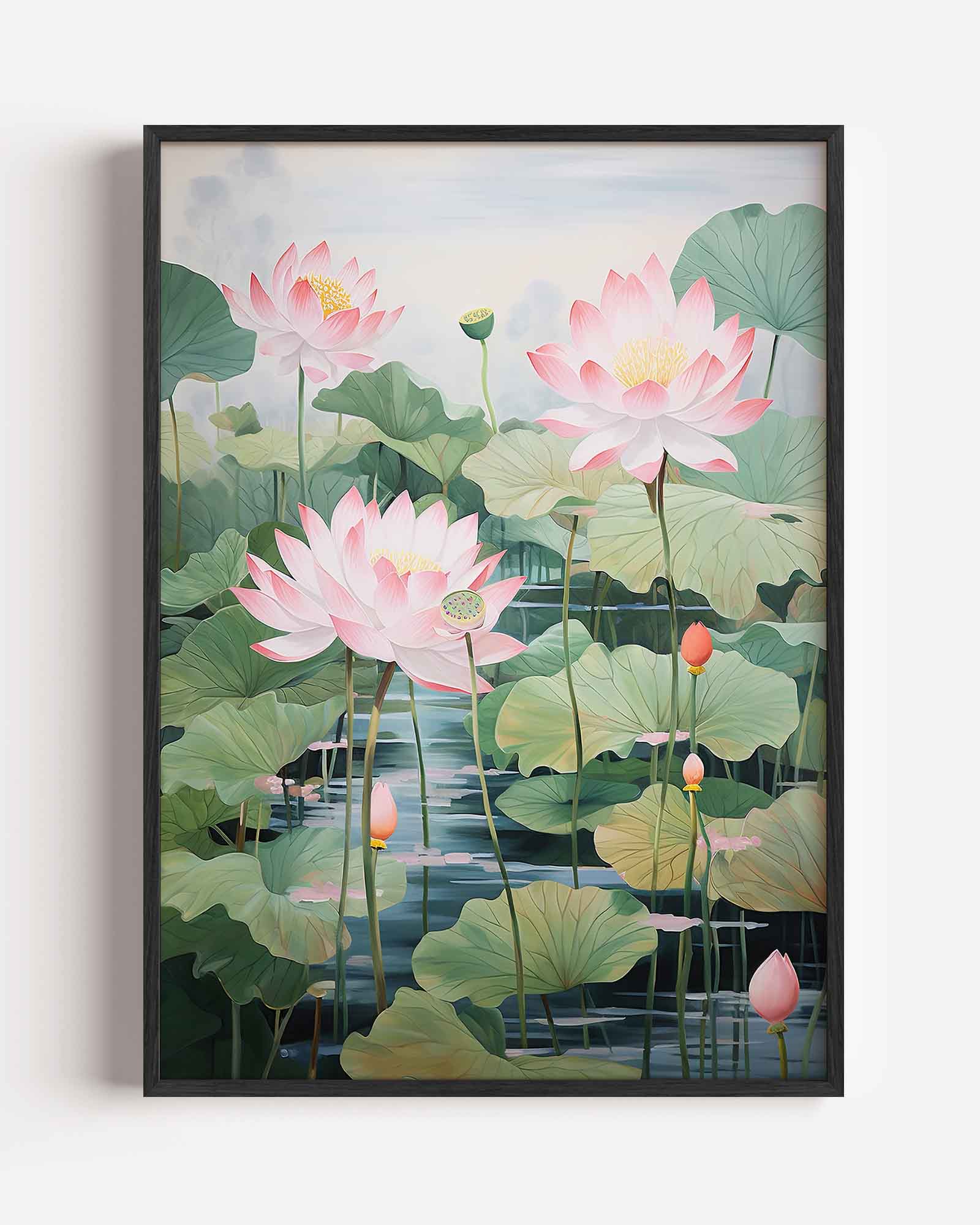 Lotusbloemen en bladeren Poster