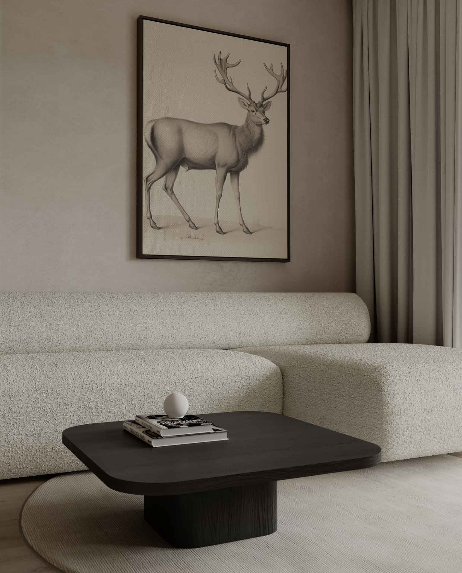 Majestueuze Hertentekening Kunstwerk-canvas-dibond-plexiglas-wanddecoratie-WallArtistic