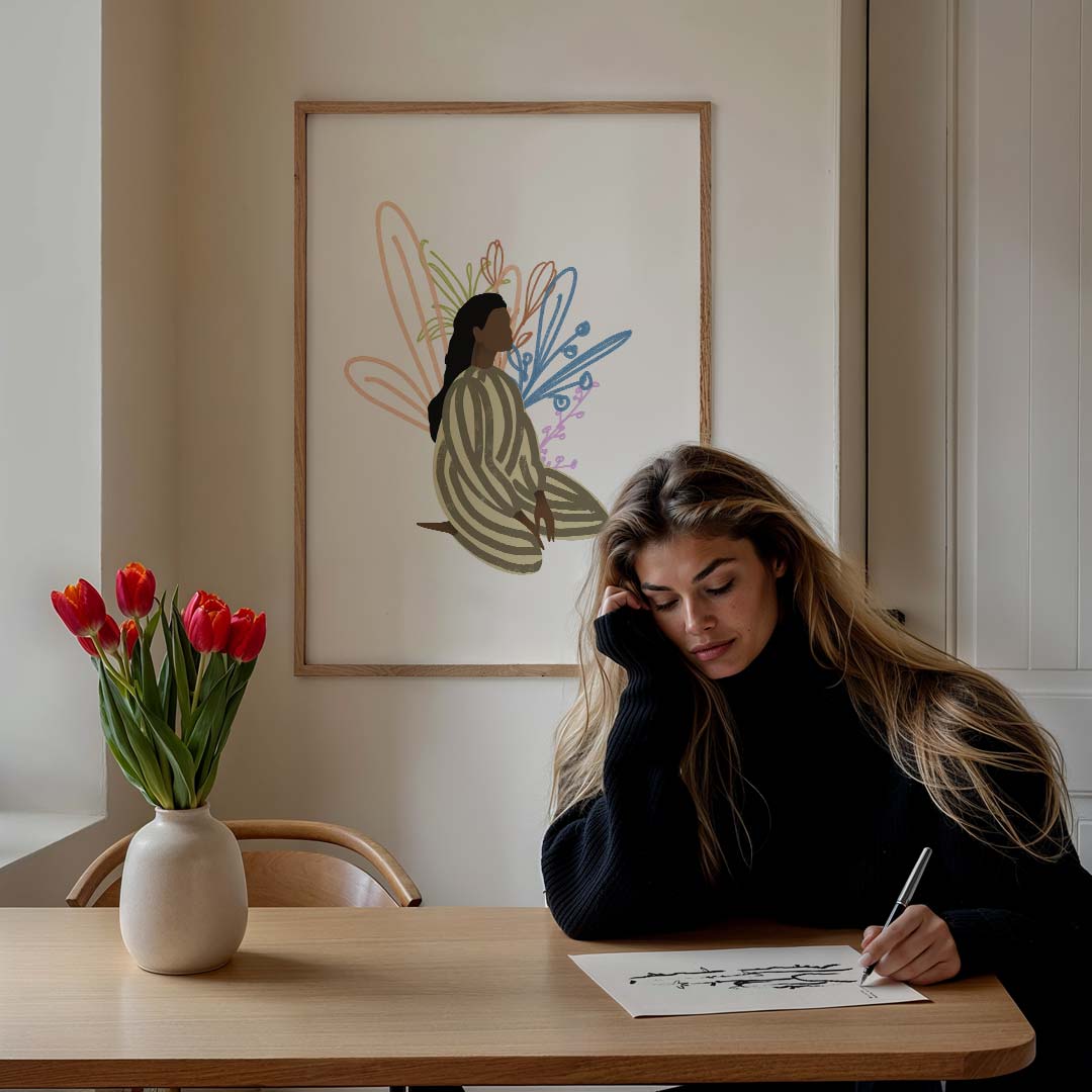 Dromerige Botanische Vrouw Poster-WallArtistic