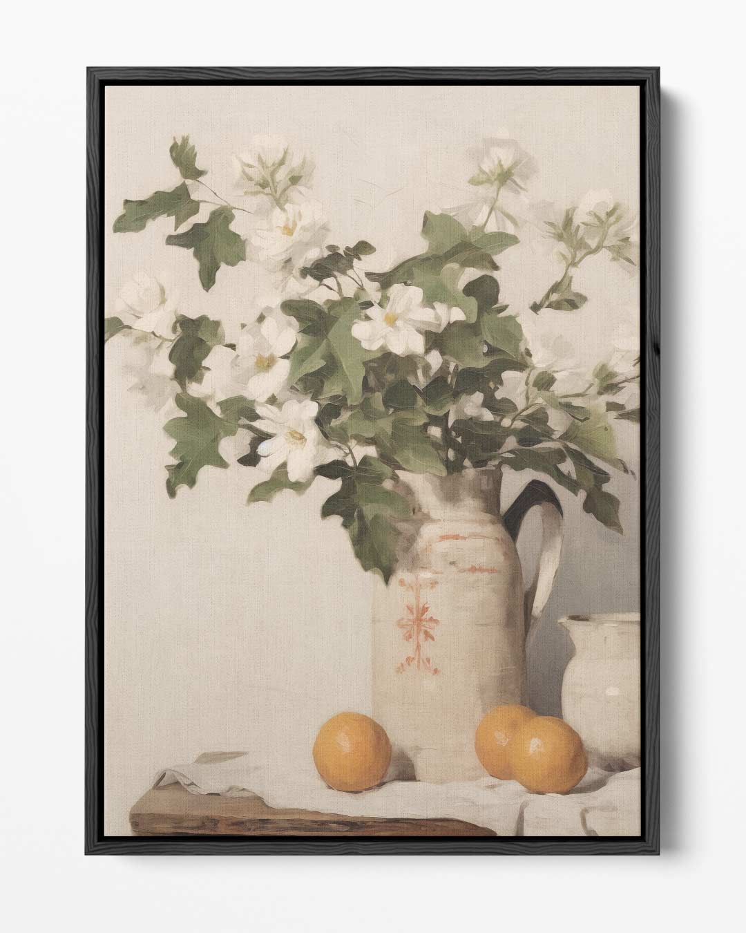 Bloemen en Sinaasappels in Aardewerken Kan Kunstwerk-canvas-dibond-plexiglas-wanddecoratie-WallArtistic