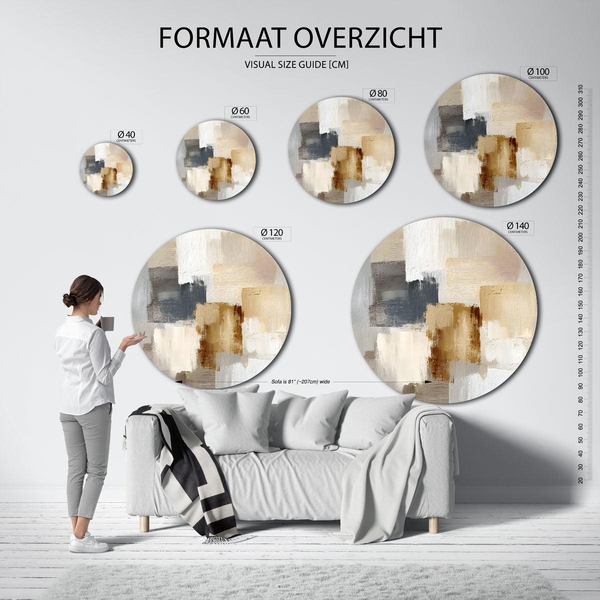 Abstracte beige en grijze Muurcirkel