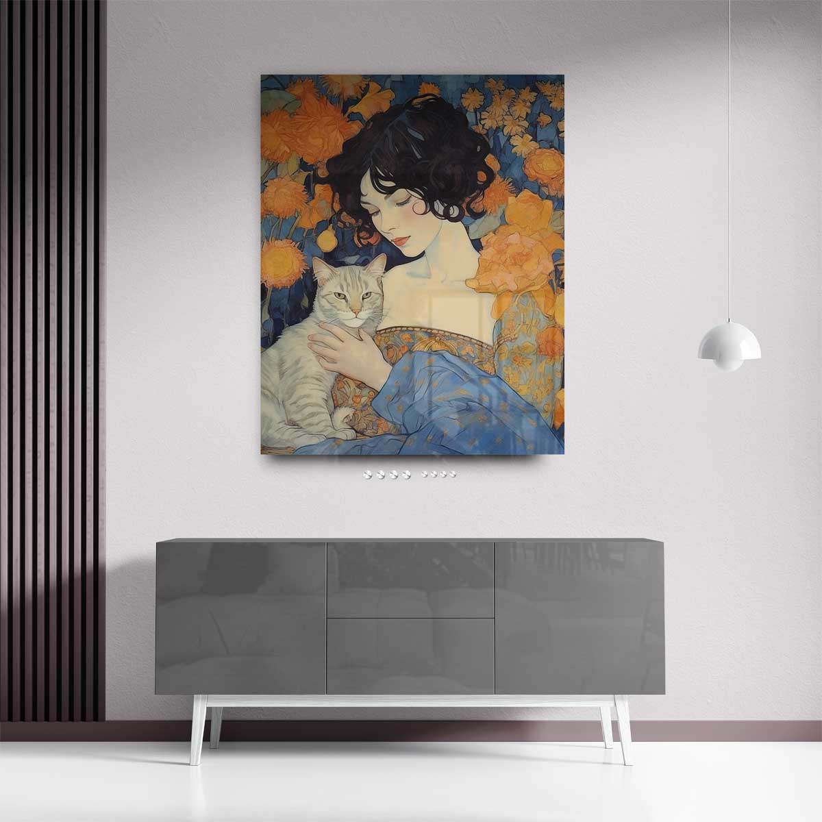 Dromerige Vriendschap met Kat Kunstwerk-canvas-dibond-plexiglas-wanddecoratie-WallArtistic