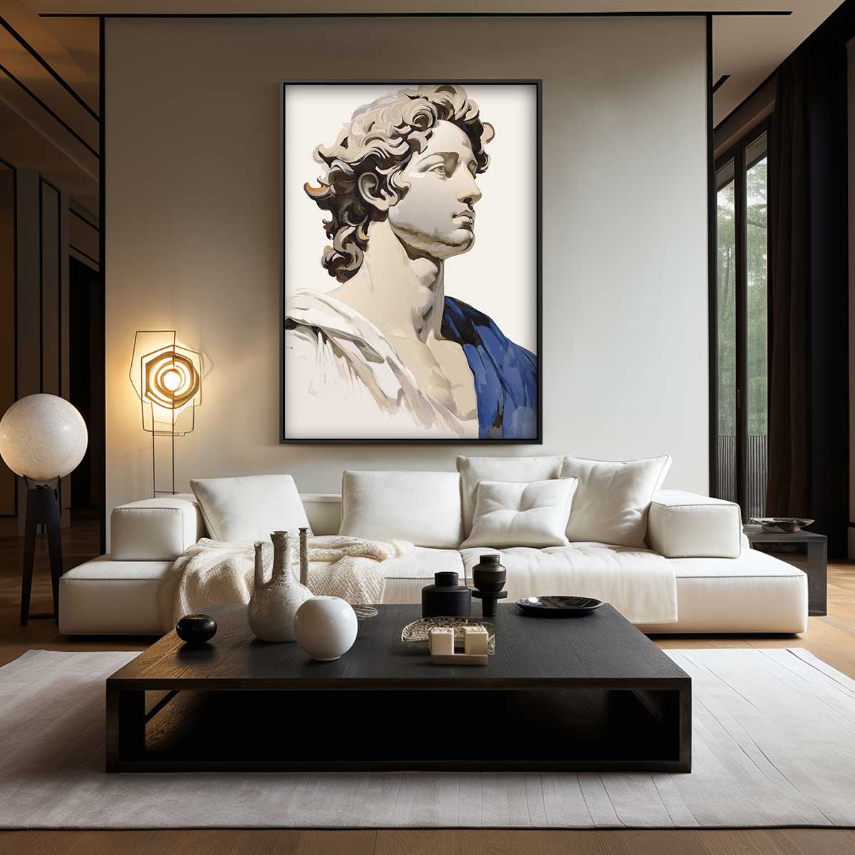 Klassieke Buste in Blauwtinten Kunstwerk-canvas-dibond-plexiglas-wanddecoratie-WallArtistic