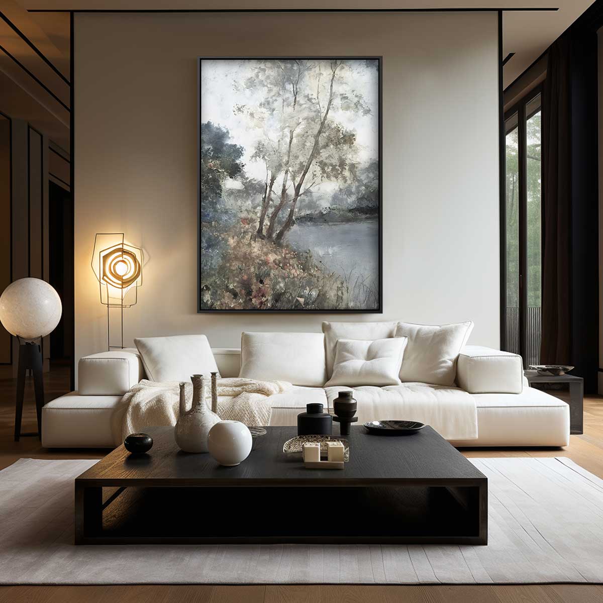 Herfstwandeling aan het Meer Kunstwerk-canvas-dibond-plexiglas-wanddecoratie-WallArtistic
