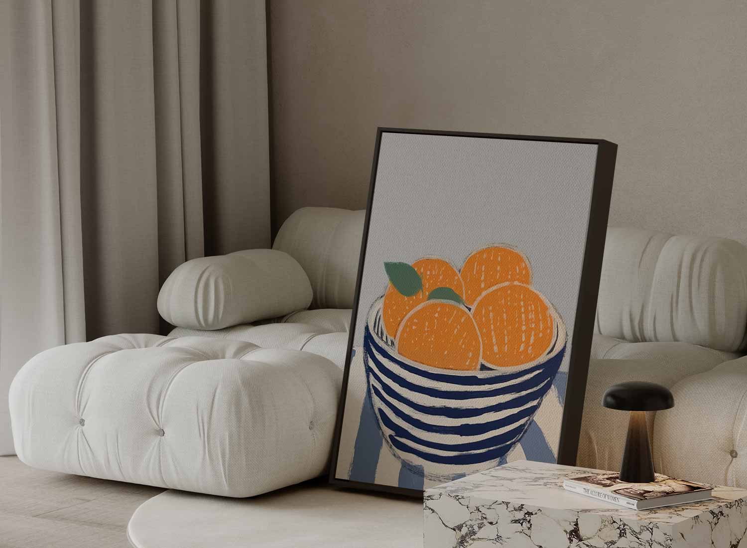 Zomerse Citrus in Streepjeskom Kunstwerk-canvas-dibond-plexiglas-wanddecoratie-WallArtistic
