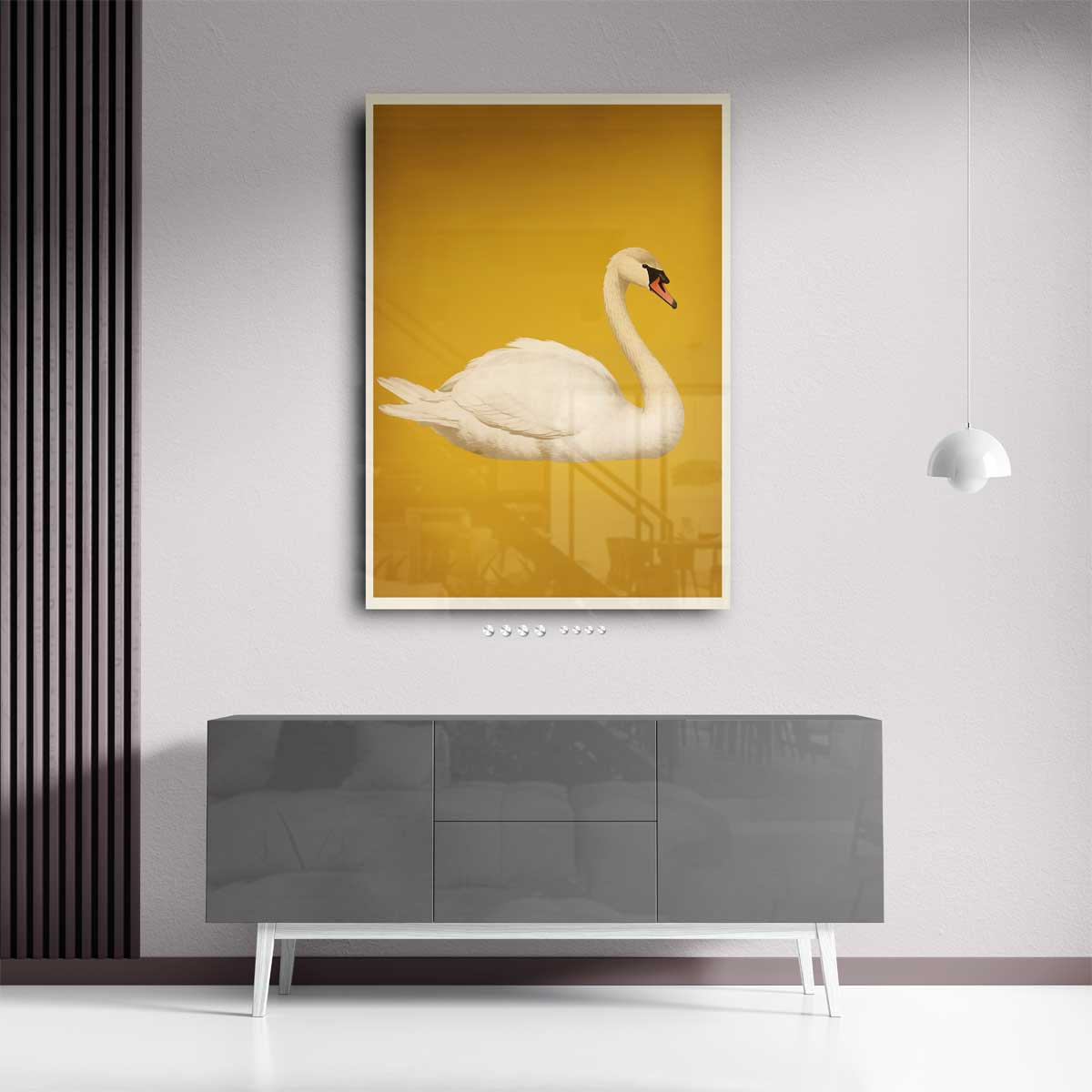 Sierlijke Zwaan op Gouden Achtergrond Kunstwerk-canvas-dibond-plexiglas-wanddecoratie-WallArtistic