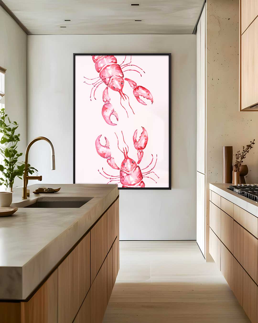 Vrolijke Kreeften in Aquarel Kunstwerk-canvas-dibond-plexiglas-wanddecoratie-WallArtistic