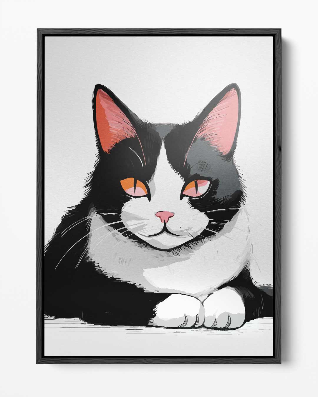 Relaxte Kat in Stijlvolle Zwart-Wit Illustratie Kunstwerk-canvas-dibond-plexiglas-wanddecoratie-WallArtistic