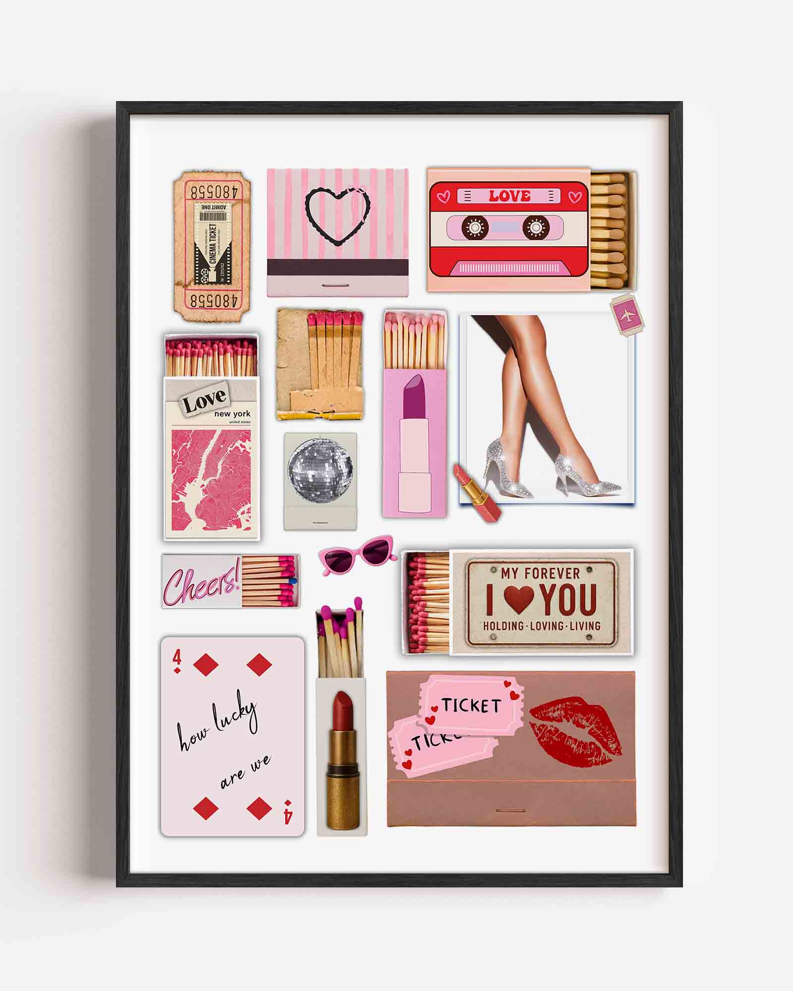 Retro collage met lucifers en lippenstift Poster