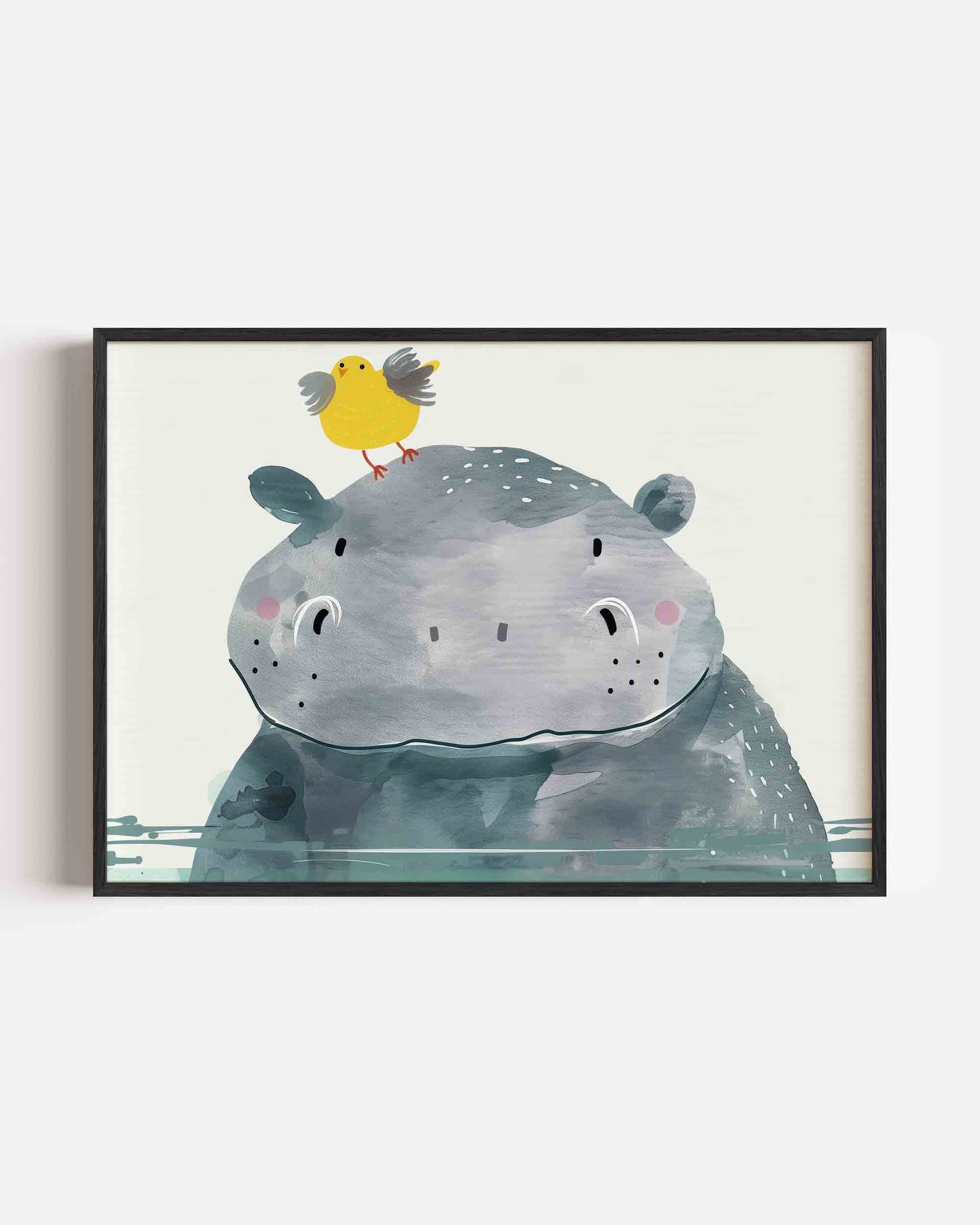 Nijlpaard met vogel Poster