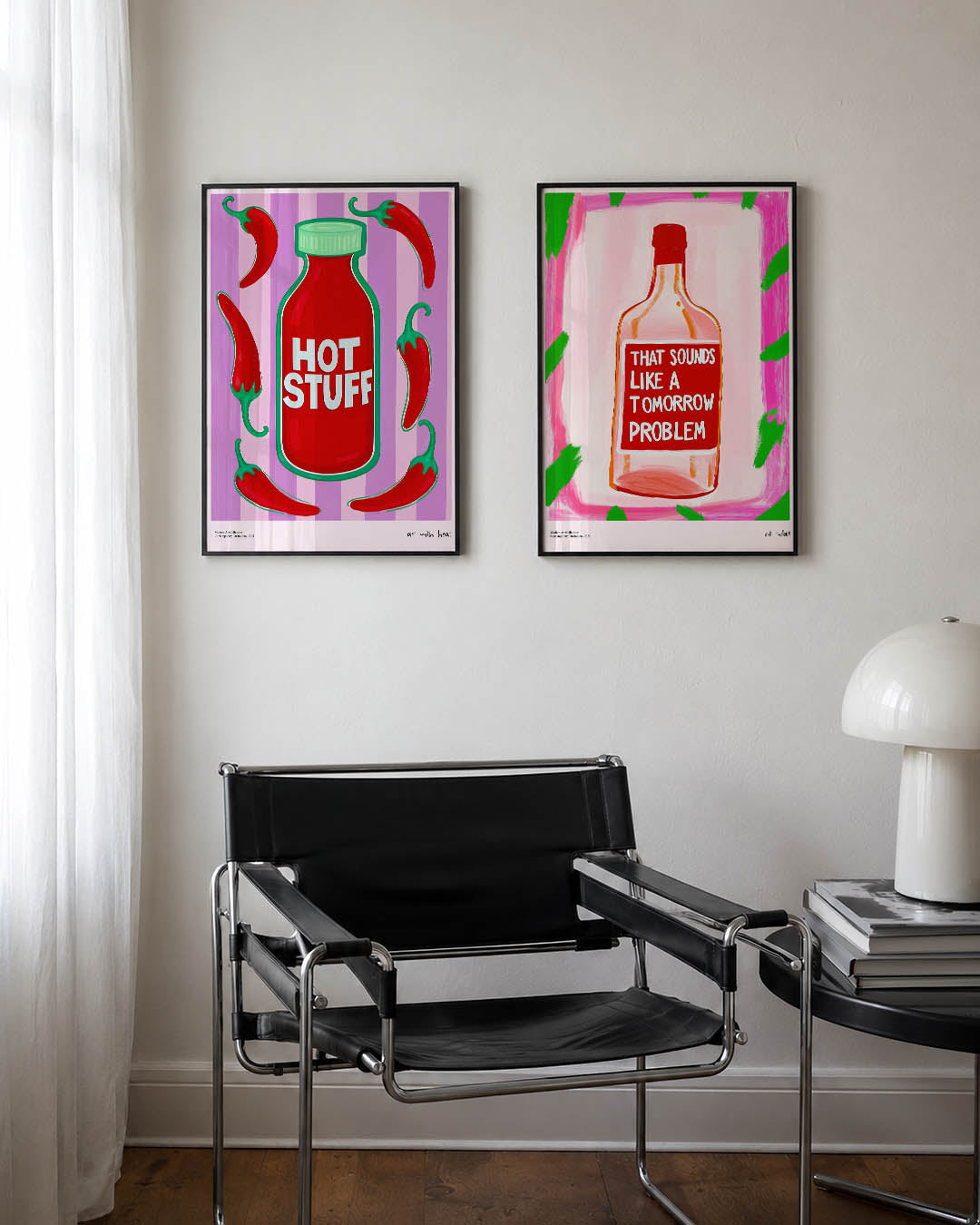 Kleurrijke peperflessen Posterset