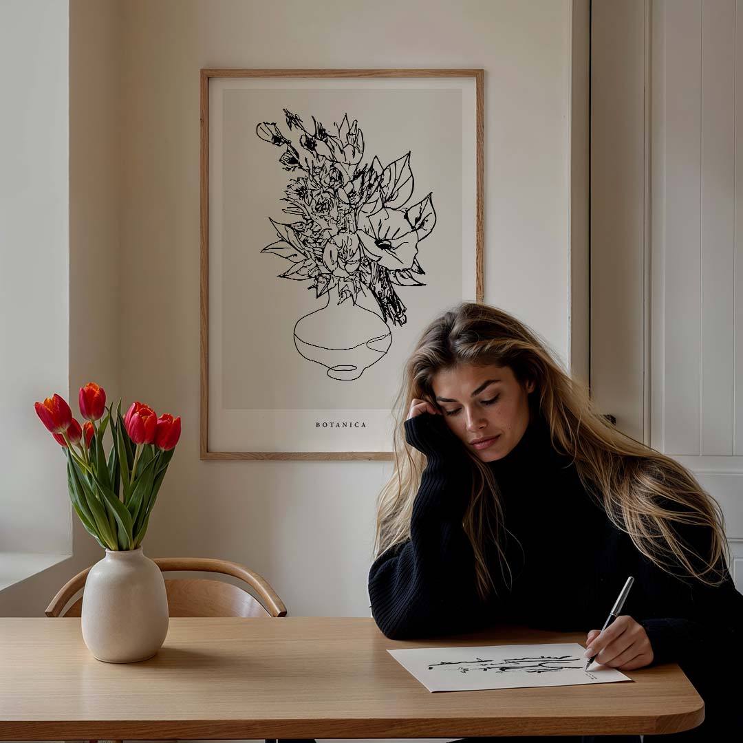 Botanica Bloemenlijntekening Poster-WallArtistic