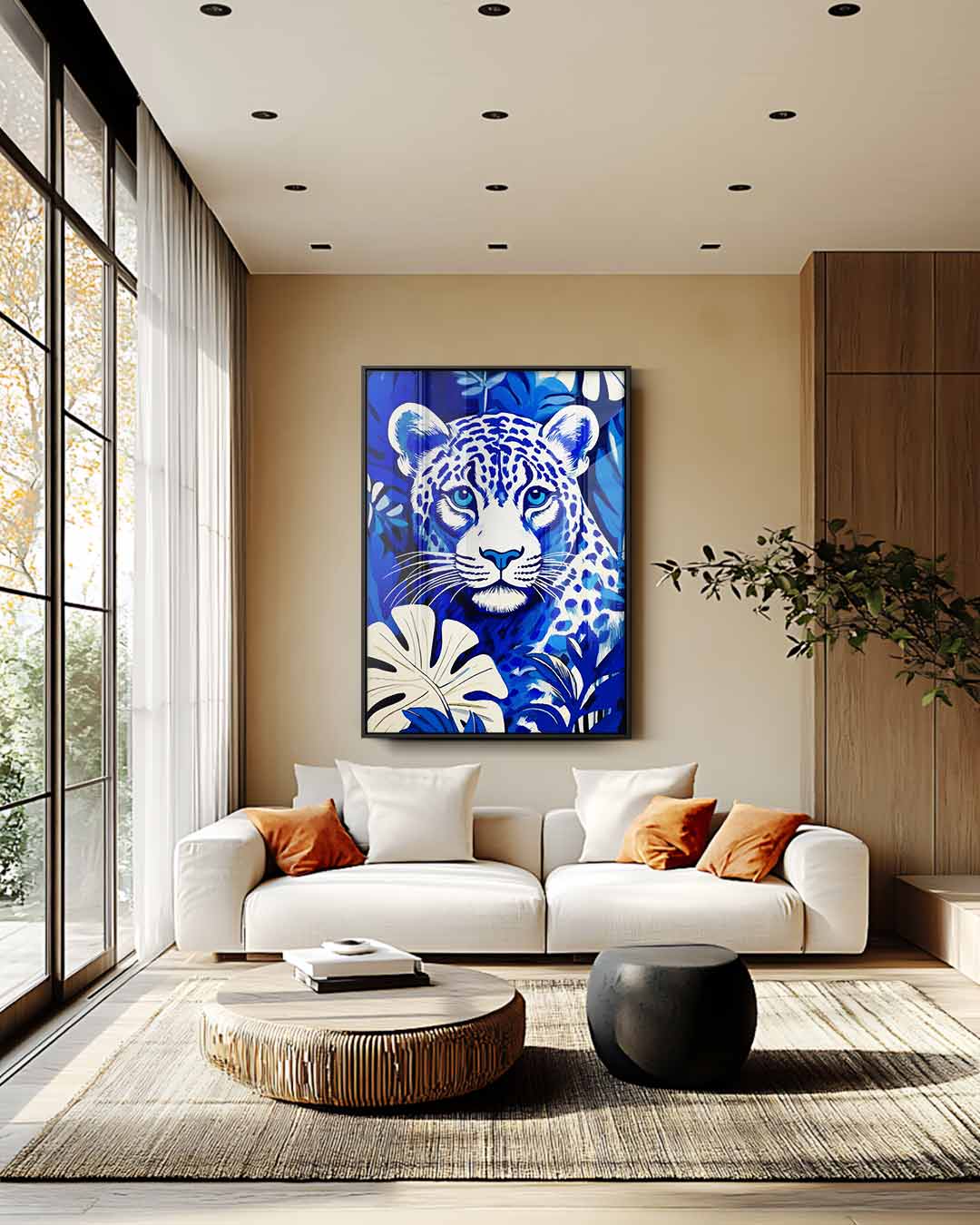 Blauwe Jungleluipaard Kunstwerk Kunstwerk-canvas-dibond-plexiglas-wanddecoratie-WallArtistic