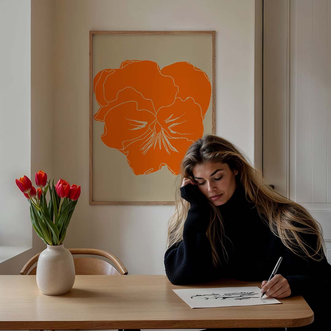 Stijlvolle Oranje Bloemposter-WallArtistic
