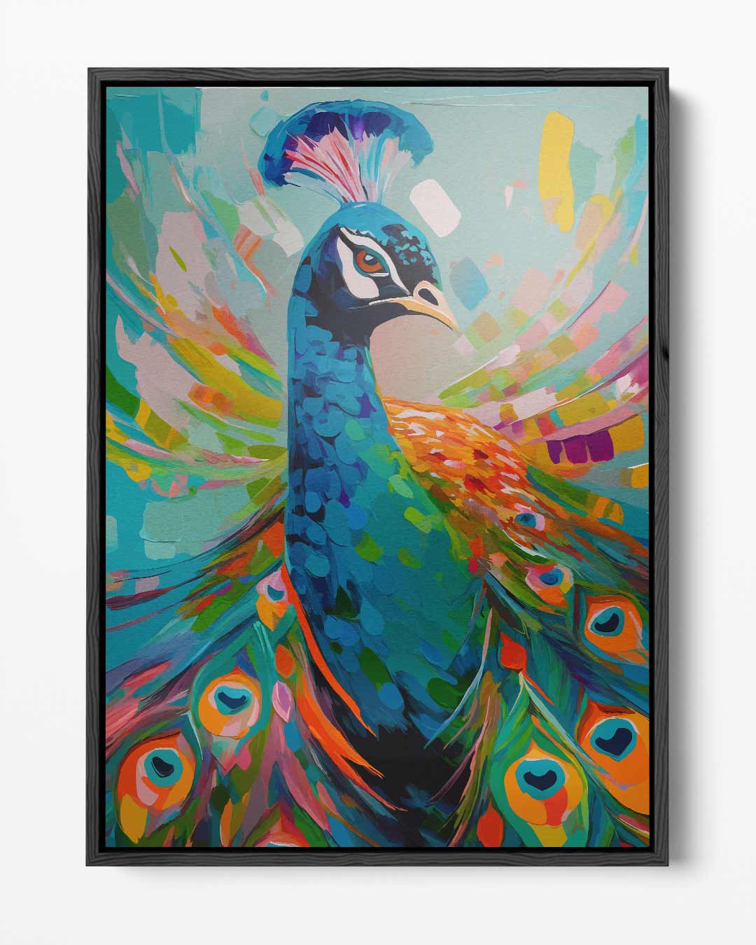 Kleurrijke Pauwportret Kunstwerk-canvas-dibond-plexiglas-wanddecoratie-WallArtistic