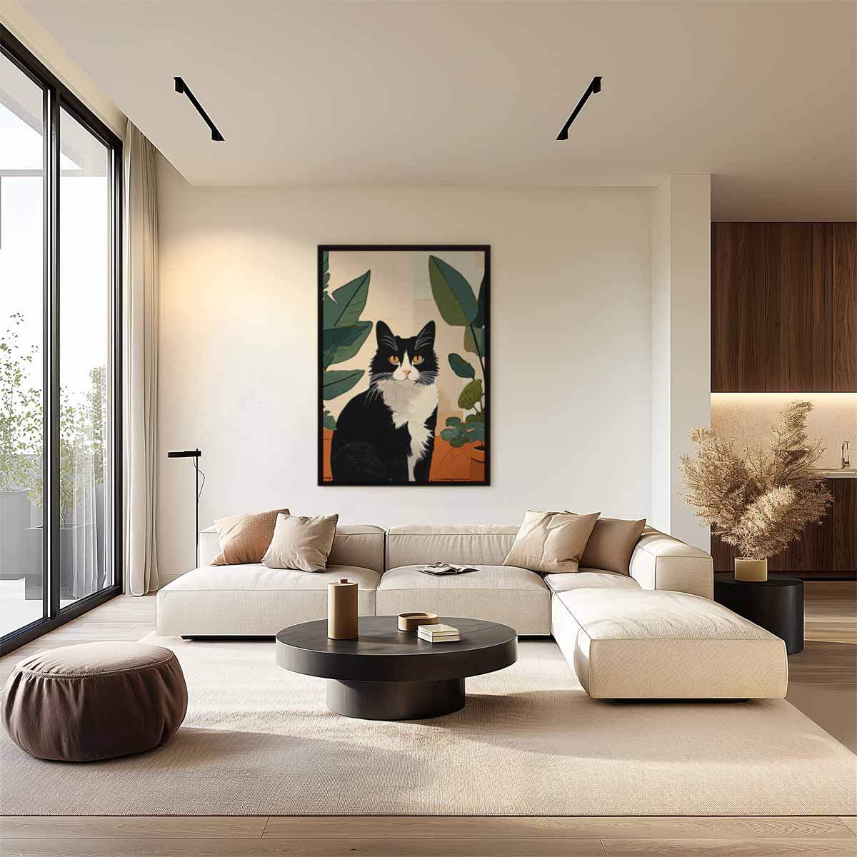Kat tussen Planten Kunstwerk-canvas-dibond-plexiglas-wanddecoratie-WallArtistic