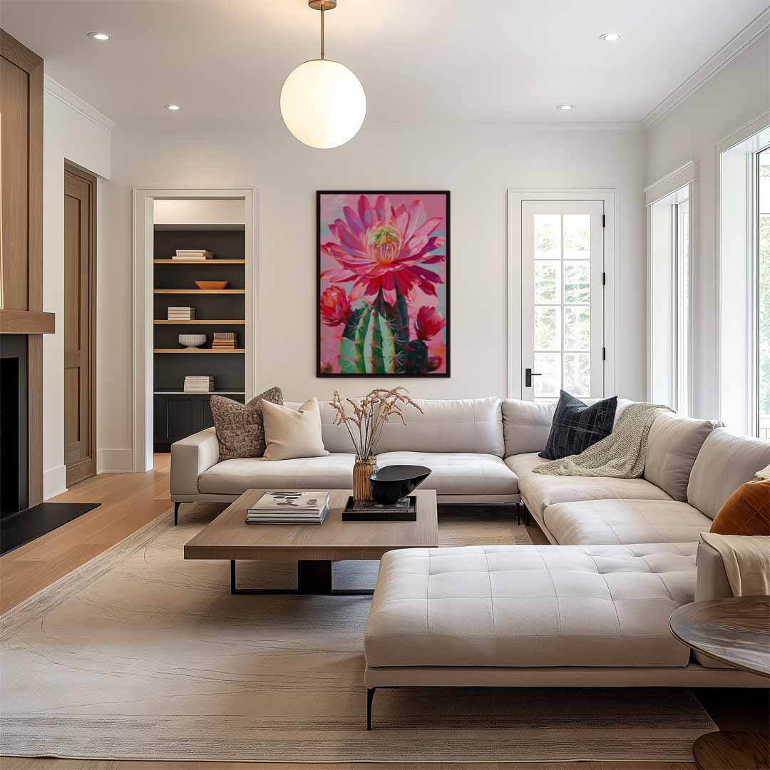 Bloeiende Cactus in Levendige Kleuren Kunstwerk-canvas-dibond-plexiglas-wanddecoratie-WallArtistic