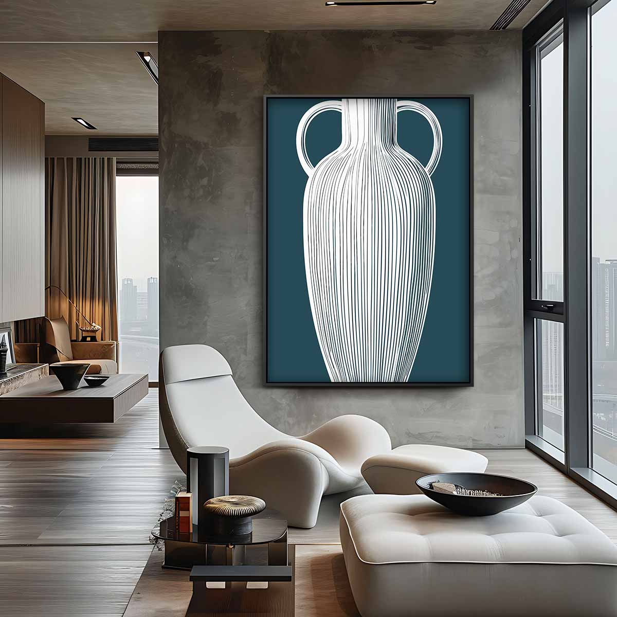 Strak Lijnenspel Vaas Kunstwerk-canvas-dibond-plexiglas-wanddecoratie-WallArtistic