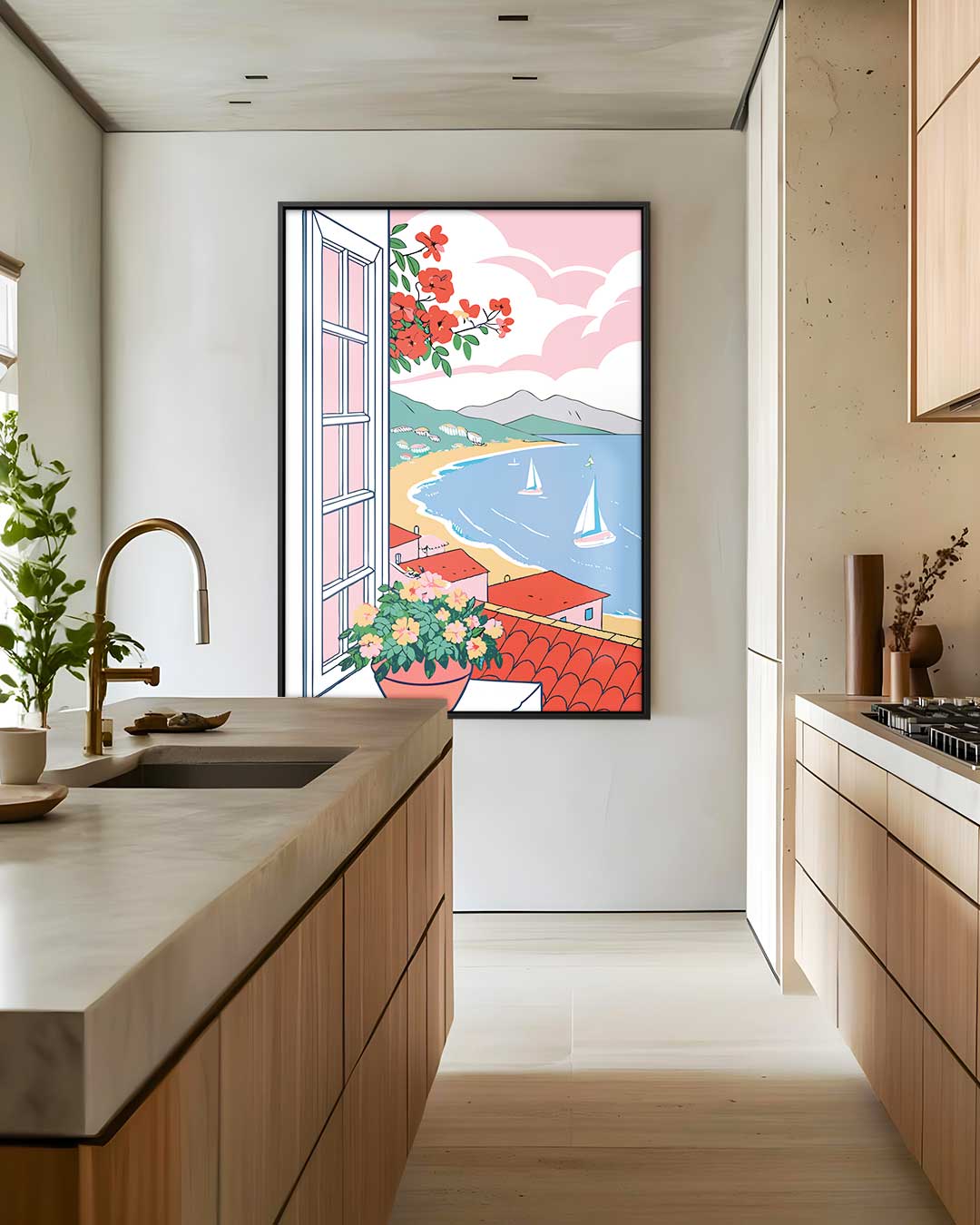 Uitzicht op een Zonnige Kust Kunstwerk-canvas-dibond-plexiglas-wanddecoratie-WallArtistic