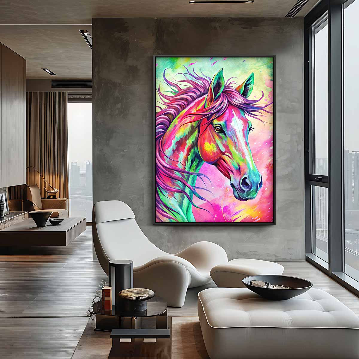 Kleurrijk Paardenportret Kunstwerk-canvas-dibond-plexiglas-wanddecoratie-WallArtistic
