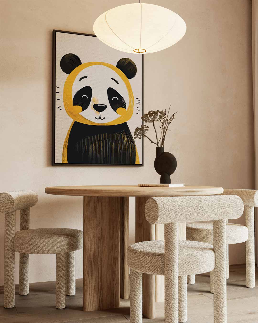 Vrolijke Panda Illustratie Kunstwerk-canvas-dibond-plexiglas-wanddecoratie-WallArtistic