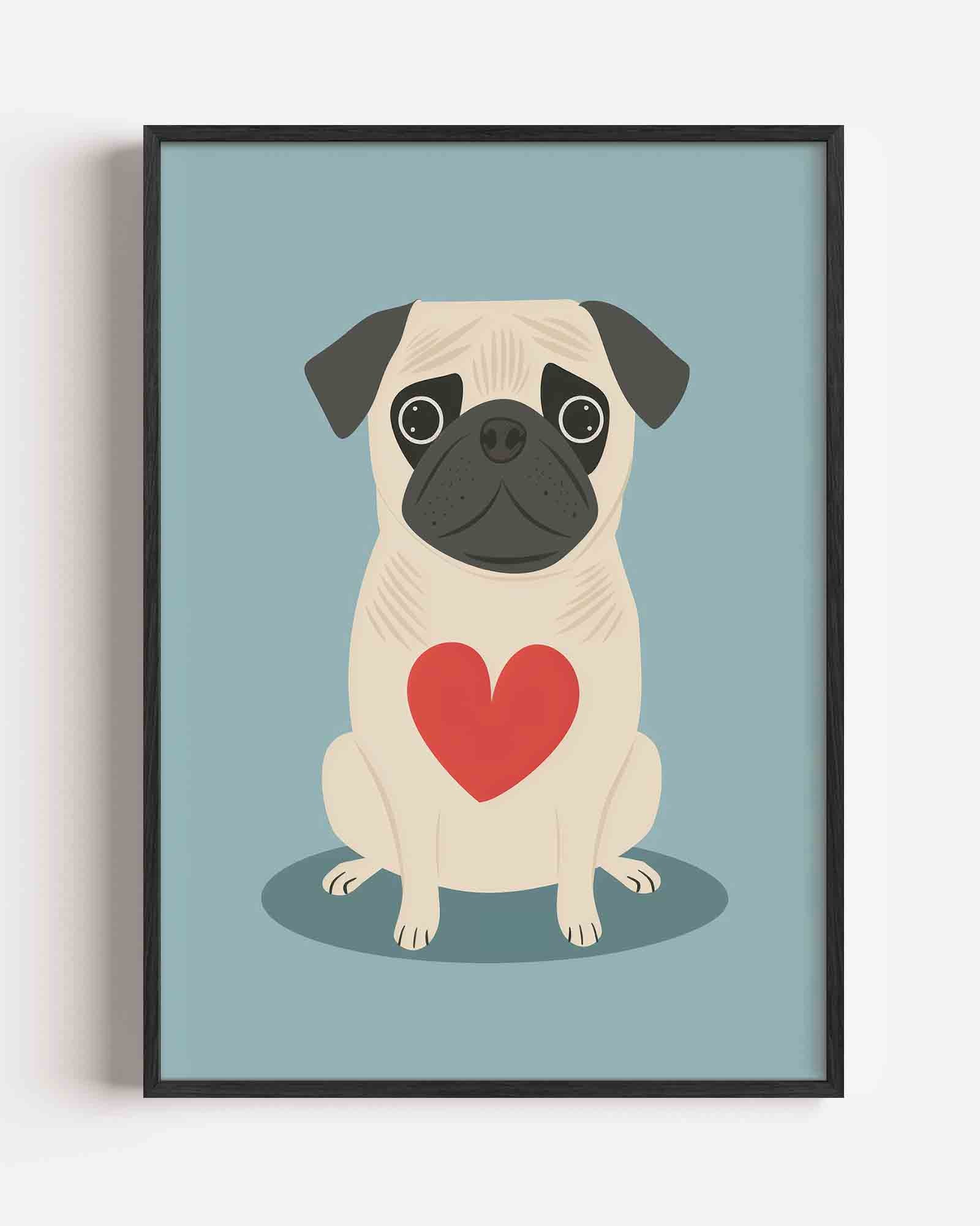 Mopshond met hart Poster